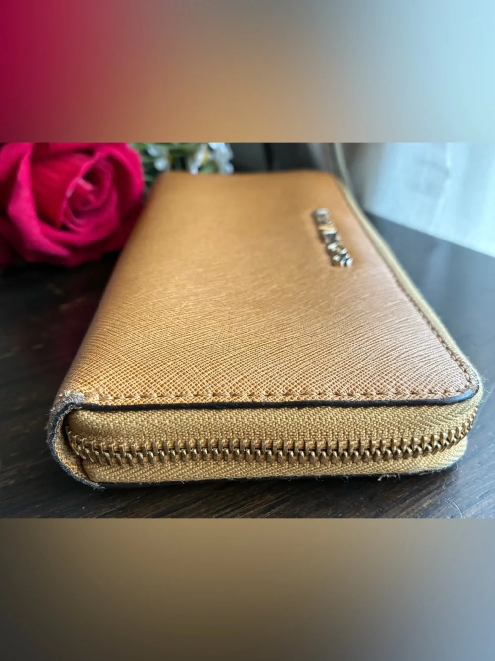 Michael Kors Tan Saffiano Leather Zip Wallet